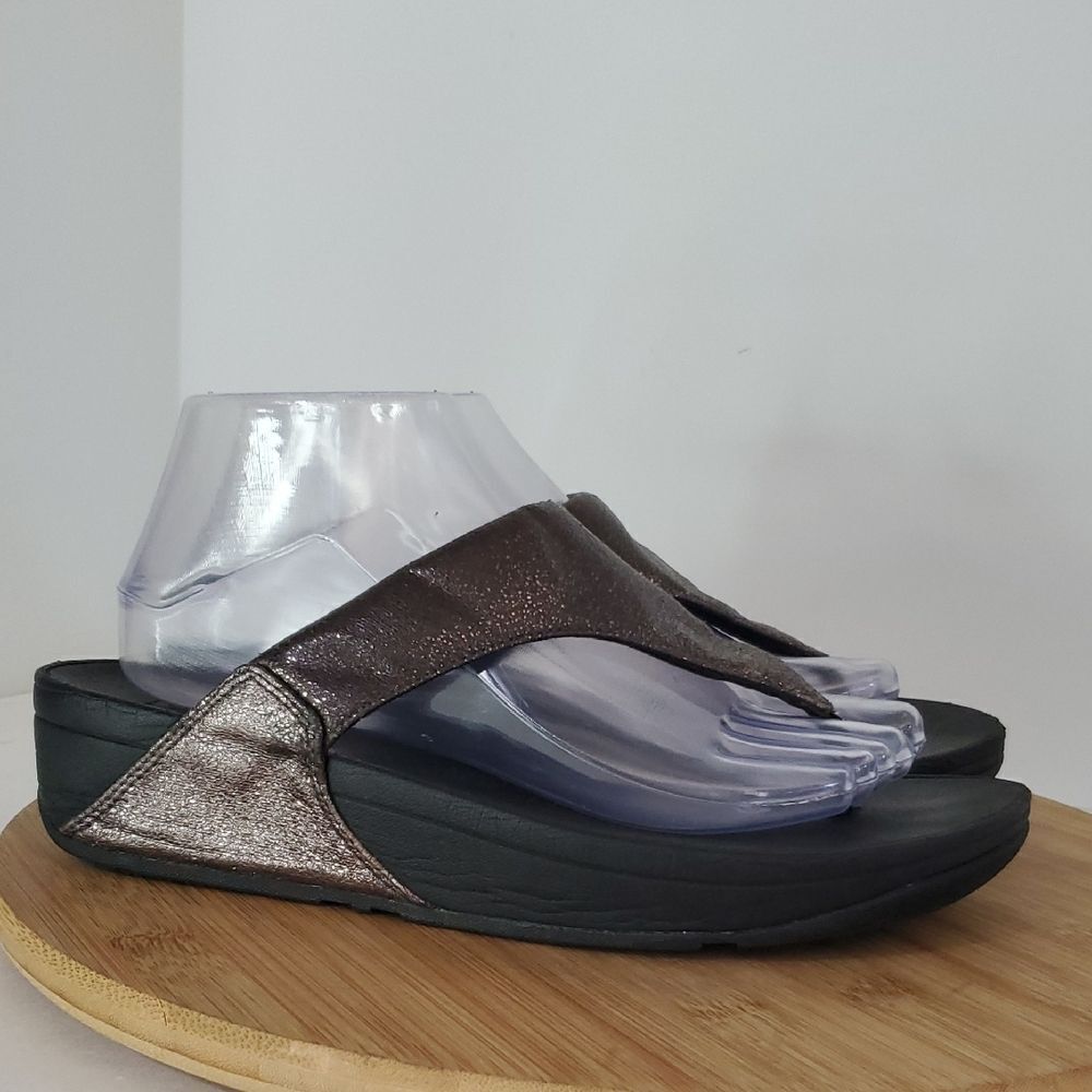 Fitflop Lulu Metallic Black Sandals Flip Flops Women's Size 8